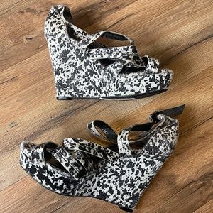 Nicole Miller Cow Print Open Toed Wedges